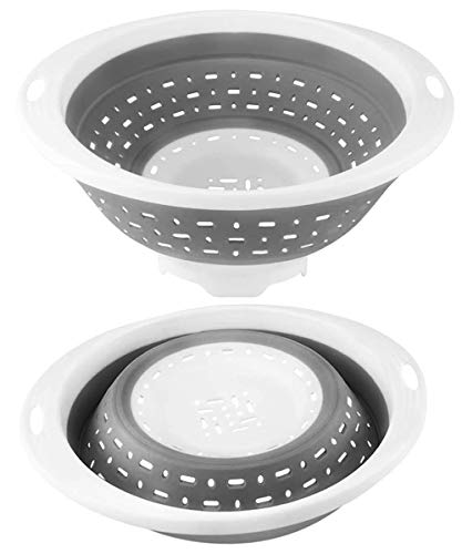 Coladores Cocina, Cocina Plegable Colador de Silicona, Respetuosos del Medio Ambiente no Tóxico Fácil de Limpiar Escurridor Silicona para Pasta arroz Verduras Fruta (gris/blanco)