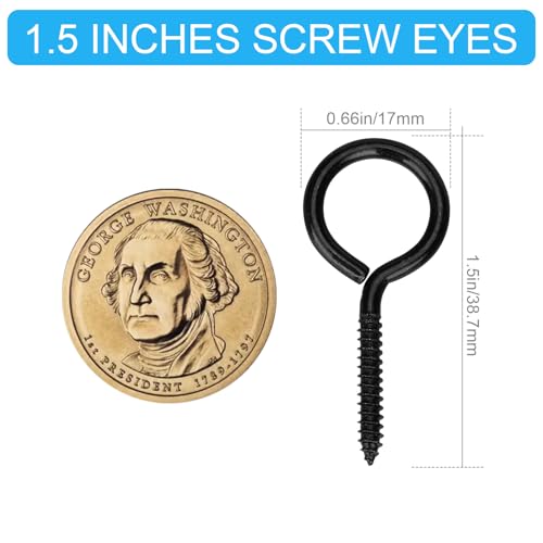 Aovchei Eye Screws, 100PCS 1.5 Inches Heavy Duty Metal Screw Hooks, Self Tapping Eye Bolts, Indoor & Outdoor for Hanging Artwork, Black - Image 4