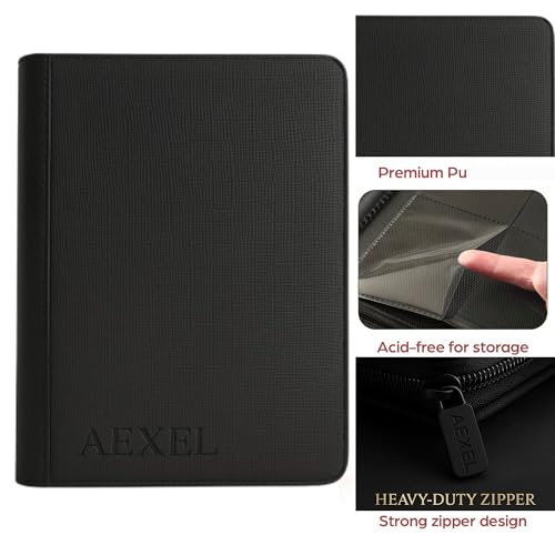 Image of Premium Trading Card Zipper Binder 360 Card Capacity 9 Pocket Pu material For Trading Cards, Sports Cards, TCG Cards (Jet Black)