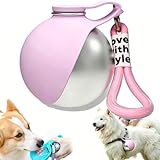 Trinkflasche Hunde für Unterwegs, Hundetrinkflasche für Unterwegs, 285ml Hunde Trinkflasche aus Edelstahl, Auslaufsichere Wasserflasche mit Faltbarem Silikonnapf für Klein Hunde Katzen Camping (Rosa)