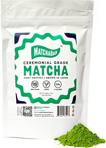 MATCHABAR Ceremonial Grade Matcha Green Tea Powder | Harvested in Japan | Premium Japanese Matcha Latte Powder | Green Tea Matcha Powder & Authentic Matcha Tea Powder, Matcha Powder Latte (200g Bag)