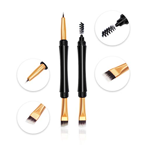 Eyebrow/Lip/Eye Lash Brush Set - 2Pcs 2-in-1 Double-headed with Caps - Lip Brush Angled Eyeshadow Brush Eyelash Mascara Brushes Concealer Brush Portable Cosmetic Brushes Portable Beauty Tool