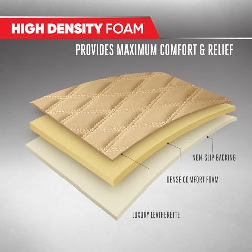 Image of Motor Trend Rear Seat Cushion - Beige Diamond Stitched Faux Leather Rear Seat Cover for Cars, Trucks, SUVs - Padded, Waterproof, Non-Slip Back Seat Cover with Storage Pockets