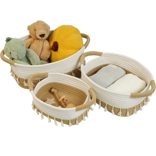 danpinera Rope Storage Baskets for Organizing, Small Cotton Woven Basket for Bathroom Shelf Nursery, Decorative Basket Organizer Bins Set of 3 white&Jute - Cosy Home Interiors danpinera Rope Storage Baskets for Organizing, Small Cotton Woven Basket for Bathroom Shelf Nursery, Decorative Basket Organizer Bins Set of 3 white&Jute - Image 2