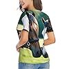Two Horses Print Stylish Women Classic V Neck T Shirt Soft Short Sleeve Tee for Casual Outings, Black, M #2