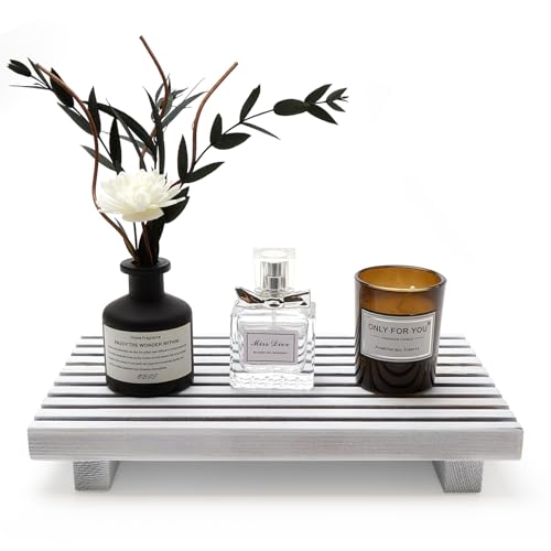 Rustic White Wood Pedestal Display Stand for Bathroom Tray Kitchen Counter Decor Bathroom Sink Accessories