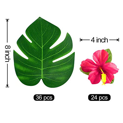 60Pcs Tropical Party Decorations Supplies Tropical Palm Leaves Hibiscus Flowers Simulation Artificial Leaf For Hawaiian Luau Safari Party Jungle Beach Theme Bbq Birthday Party Decorations Table Decor #TOP6