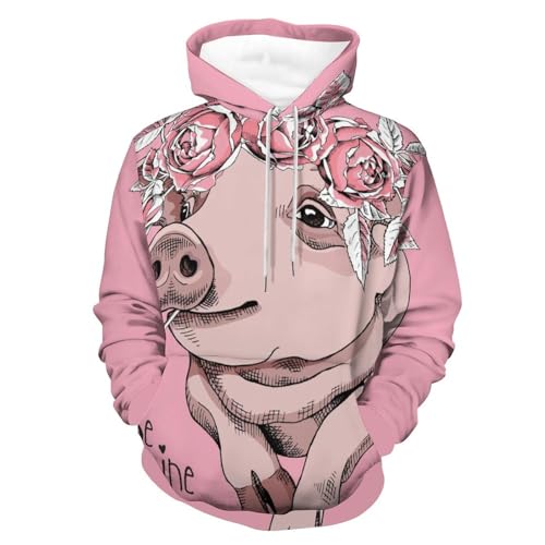 Hoodie cochon fleuri pour homme et femme pull sweat à capuche unisexe taille S