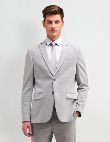 Image of Arrow Knitted Mens Blazer - Self-Design Striped Pattern, Five Pockets, Double-Vented Back Hem Stylish Blazer for Men