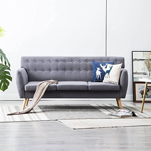 Emmtore Sofá de 3 Plazas Tapizado Tela 172x70x82cm Gris Claro Mobiliario Hogar