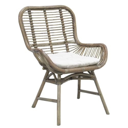 AUBRY GASPARD - Fauteuil en Rotin Teinté Gris - Coussin d'Assise Blanc - Dimensions 61.5 x 65 x 96...