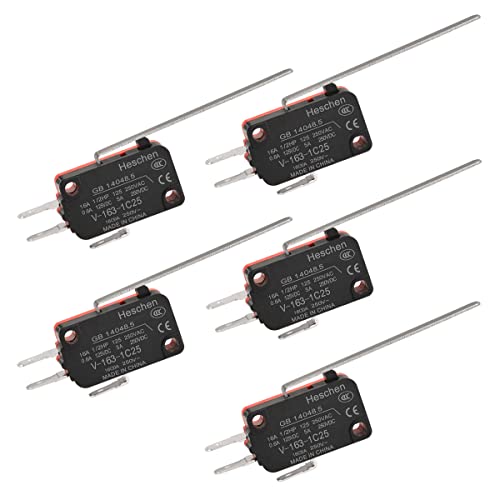 Heschen Micro Switch, V-163-1C25, SPDT, Long Hinge Lever, 16A 250VAC, 5PCS