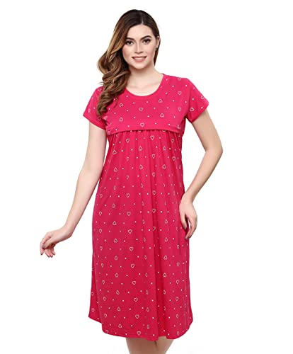 Image of TIGYWIGY Women's Cotton Printed Knee Length Maternity /Feeding /Nursing Nighty