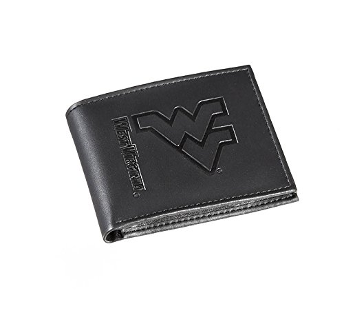Team Sports America NCAA West Virginia Mountaineer Black Wallet | Bi-Fold | Officially Licensed Stamped Logo | Made of Leather | Money and Card Organizer | Gift Box Included