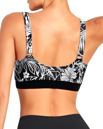Image of Tempt Me Women Sports Bra Swim Crop Tops Only | Scoop neck, Bathing suits top, Removable cups, Adjustable straps
