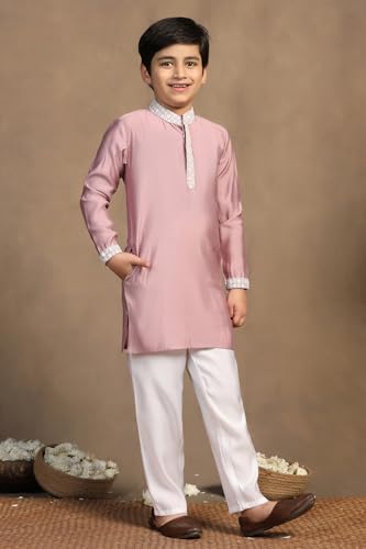 Image of Fashion Dream Boy's Chanderi Silk Embroidered Kurta Pajama Set|Boys Kurta Set|Kids Ethnic Set