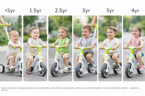 Image of MUMMAMIA 4 in 1 Tricycle with Push Handle, Converts to Balance Bike, 10 Inch Toddler Bicycle, Push Bike 18 Months to 4 Years, Unisex (Khaki)