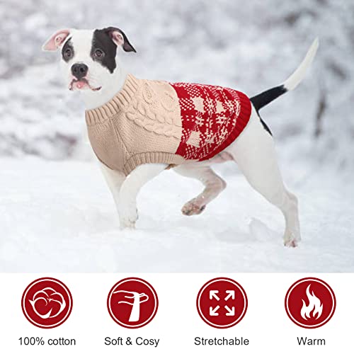 Kuoser Dog Cat Sweater, Warm Puppy Plaid Knitwear Jumper With Knitting Pattern, Soft Cotton Doggie Hoodie Winter/Autumn Pet Pullover Shirt For Small And Medium Dogs Cats, Red Xs #TOP4