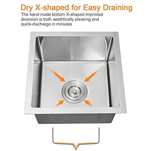 Bar Sink, Rovate 15 X 15 Inch Undermount Bar Or Prep Kitchen Sink, Handmade Single Bowl T-304 Stainless Steel Small Sink With Strainer #TOP7