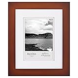 Gallery Solutions Flat Tabletop or Wall Picture White Photo 8X10 Walnut Double Frame, MATTED to 5X7, 8