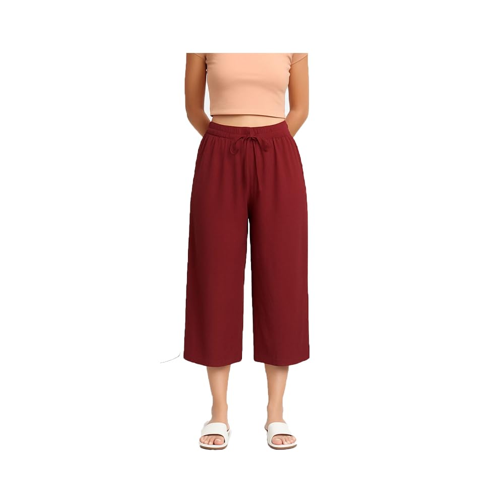Womens Wide Leg Capris, 3/4th Capri With Loosefit For Women Marrone Single Pack-picture-59