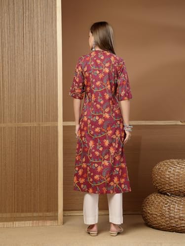 Image of Stylum Women's Pink Floral Printed Rayon A-Line Kurta