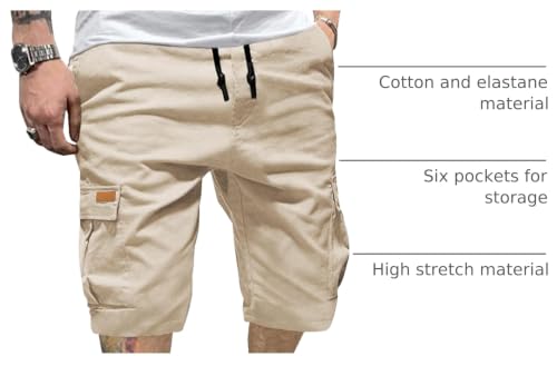 Image of JMIERR Mens Casual Cotton Twill Cargo Shorts Drawstring Classic Chino Stretch Short with 6 Pockets