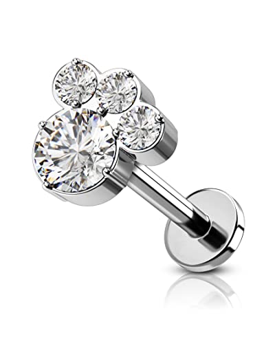 CM Crareesi Mania Piercing de titanio Labret G23 de titanio con rosca interna, aretes de tragus con parte trasera plana, anillos de labios de 6 mm Monroe Cover