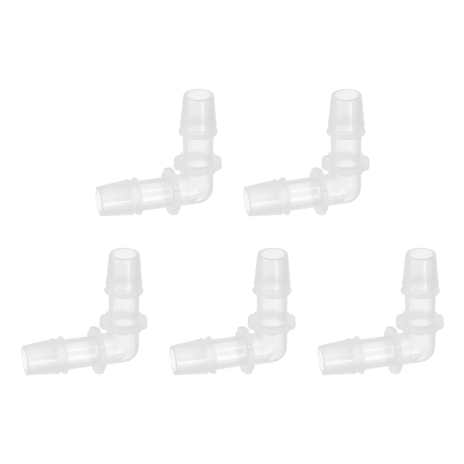 sourcing map 5pcs Hose Barb 90 Degree Elbow l Fitting, 7/16" OD Plastic Hose Barb Pipe Fitting Splicer Mender Joint Adapter for Water Liquid Fuel Line Tube, Clear