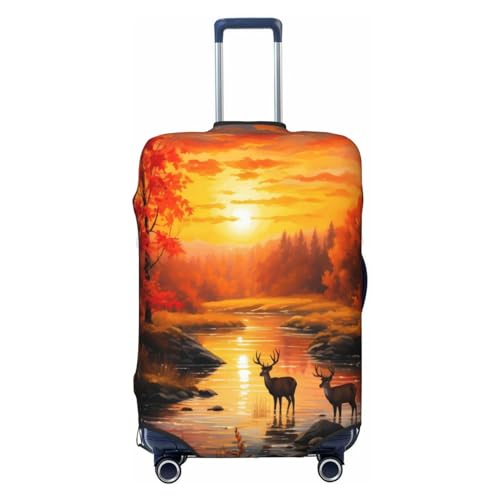 Forest River Sunset Deer Luggage Cover Elastic Travel Suitcase Covers, Anti Scratch Dust Proof Baggage Covers, Fits 25-28 inch Suitcases