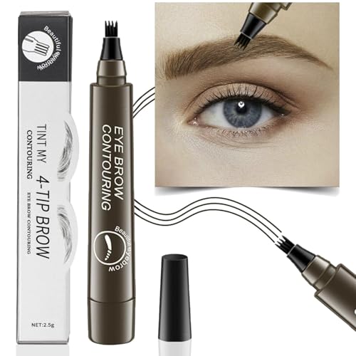 Image of Eyebrow Pencil, Waterproof Microblading Eyebrow Pencil with a Micro-Fork Tip Applicator Creates Black Fine Sketch Liquid Eye Brow Tattoo Tint Pen (brown)