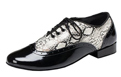 MGM-Joymod Men's Classic Lace-up Snakeskin Leather Closed Toe Practice Social Dacne Salsa Chacha Samba Jazz Rumba Ballroom Latin Modern Dance Shoes/Black White 5.5 M US