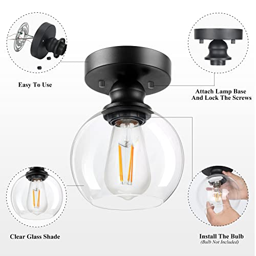 Industrial Semi Flush Mount Ceiling Light, Vintage Hanging Ceiling Lamp, Clear Glass Pendant Lamp Shade, Farmhouse Light Fixture For Porch Hallway Corridor Kitchen Bathroom Bedroom, Bulb Not Included #TOP5