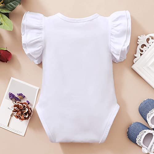 Lysmuch Baby Girls Ruffle Short Sleeve Bodysuit Infant Solid Onesie Casual Plain Blouse Top Romper (White, 12-18 Months) #TOP2