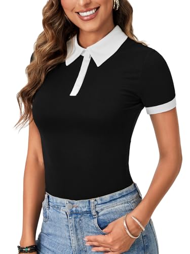 LYANER Women's V Neck Summer Casual Work Top Ribbed Knit Collared Shirt Short Sleeve Slim Fit Blouse3