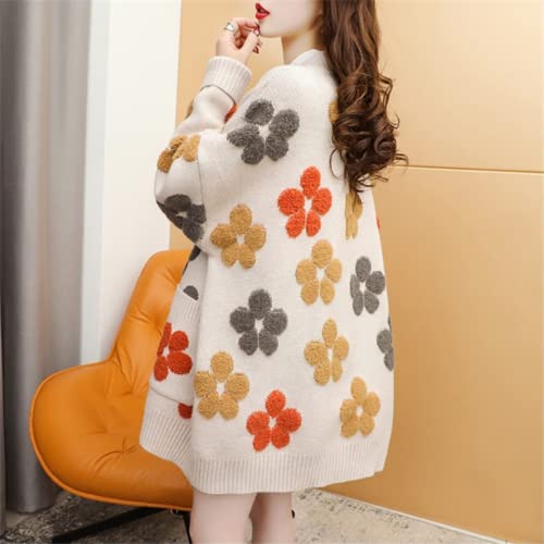 Women Korean Flower Kimono Cardigan Fall Winter Warm Knitted Sweater Preppy Retro Loose Casual Sweatshirt Outerwear4