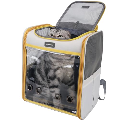 Image of Cat Backpack Carrier, Breathable Cat Carrier Large Space Bubble Pet Backpack For Kitty Small Dog Up To 15Lbs, Transparent & Foldable Pet Carrier For Travel Hiking (Yellow And Beige)