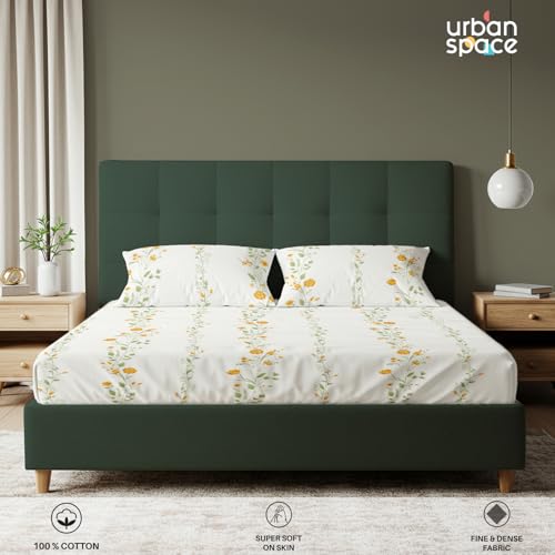 Image of Urban Space Serene 100% Cotton 200 TC Bedsheet for King Bed, King Bedsheet Cotton with 2 Pillow Covers (Size 108 x 108 inches, Veil Bloom - Yellow)