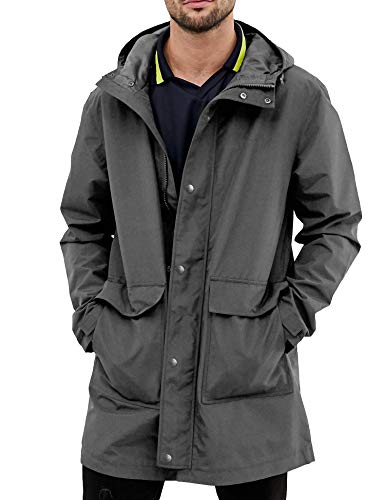 URRU Men's Waterproof Rain Jacket Long Raincoat for Men Grey L