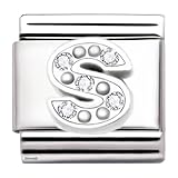 A-Z Letter Cubic Zirconia Italian Charm Links for 9mm Bracelets (Letter S)