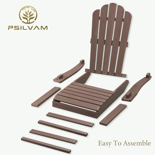 Image of Psilvam Classic Adirondack Chair, Standard-Sized Poly Lumber Fire Pit Chair, 350Lbs Support Weather Resistant Patio Chairs for Garden, Party, Beach(Brown)