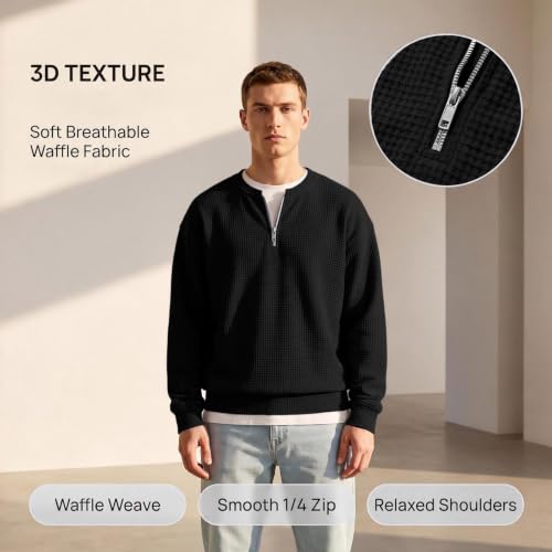 Layered Comfort Waffle Tee Men Quarter Zip Casual Fall Long Sleeve Shirt - image 4