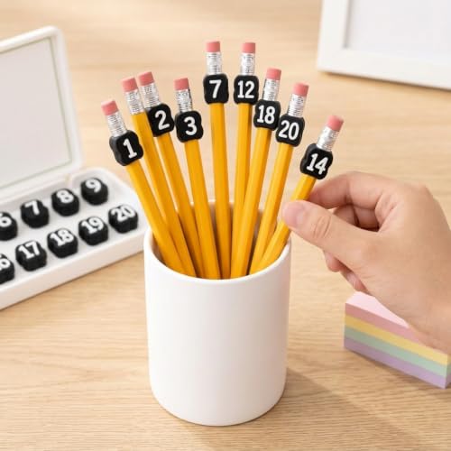 Numbered Pencil Toppers 1-30, Reusable Classroom Pencil Labels for Student Identification, Colorful Number Toppers for Pencils, Teacher Supplies for School Organization (30 Pack) (Numbers 1-50/Blue) - Image 6