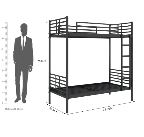 Image of Blasen Metal Frame Bed Wrought Iron Bunk Bed for Kids Room | MDF Wooden for Bed Room Furniture | (Matt Black Powder Coated) | DLY (Do It Yourself)
