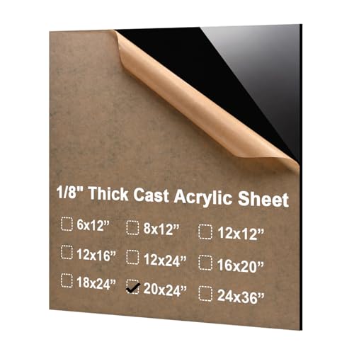 Image of KINLINK 20x24 Plexiglass Sheets 1 /8 inch Thick - 3mm Black Cast Acrylic Sheet, Plastic Board Polycarbonate Sheet for DIY Project, Craft, Table Top, Acrylic Sign and Wedding Invitation 1 Pack