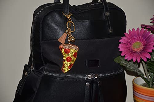 Popfizzy Bling Pizza Keychain for Girls and Women, Rhinestone Bag Charm, Pizza Gifts, Pizza Slice Purse Charm3