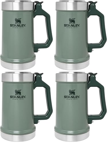 Image of STANLEY Classic Bottle Opener Beer Stein 24 oz | Flip Up Lid and Heavy Duty Handle with Built In Bottle Opener | Insulated Stainless Steel Beer Mug-| BPA-Free-| Hammertone Green,(Pack of 4)