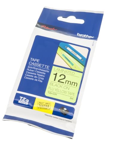 Brother TZEC31 Original P-touch Schriftband TZe-C31 12 mm,schwarzaufsignalgelb(u.a.fĂĽrBrotherP-touchPT-H100LB/R,-H105,-E100/VP,-D200/BW/VP,-D210/VP)