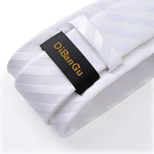 Image of DiBanGu Striped Tie Set for Men Silk Woven Plaid Necktie and Pocket Square Cufflinks Business Wedding