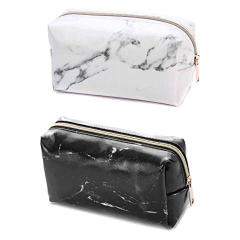 HOMIXES Marble Texture Pencil Pen Case Pouch Big Capacity Stationary Box Cosmetics Bag Makeup Organizer, 2Pcs/ Black White Cover